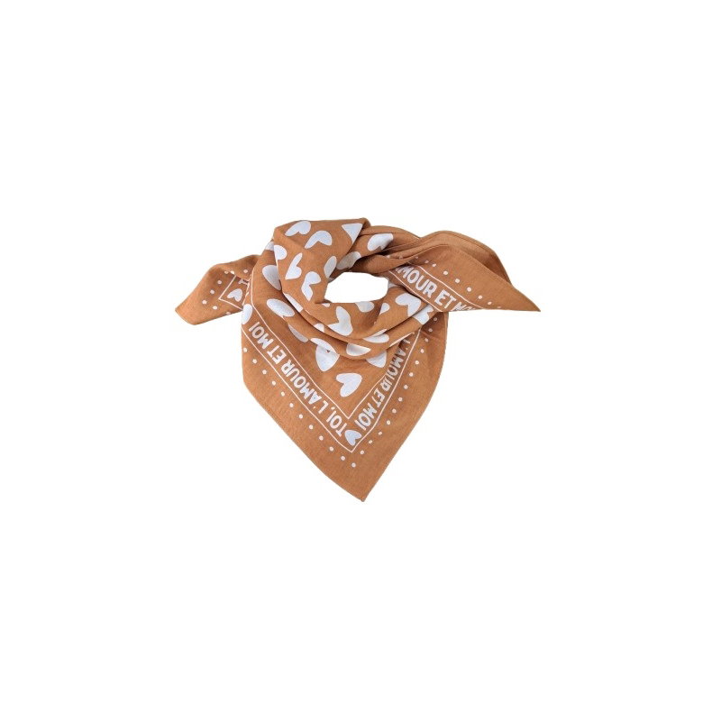 Foulard Petit Format | Fond Marron Cœur Ecru