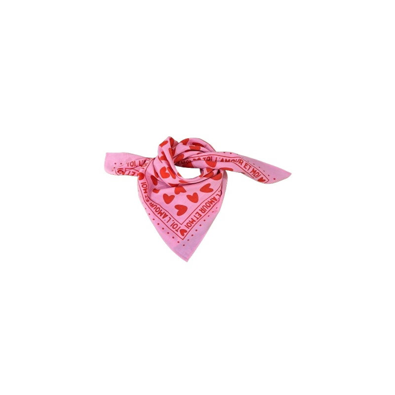 Foulard Petit Format | Fond Rose Cœur Rouge