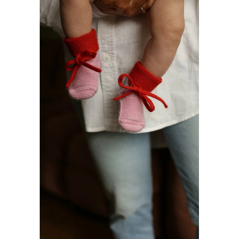 Chaussons en laine | Rouge et rose