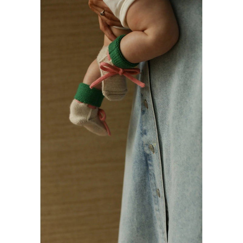Chaussons en laine | Vert et sable
