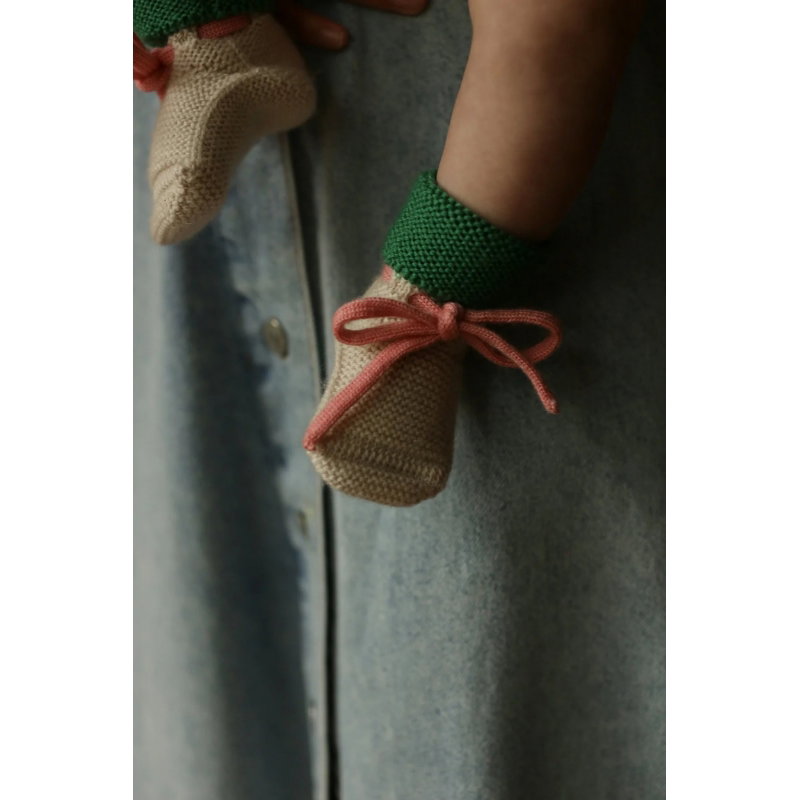 Chaussons en laine | Vert et sable