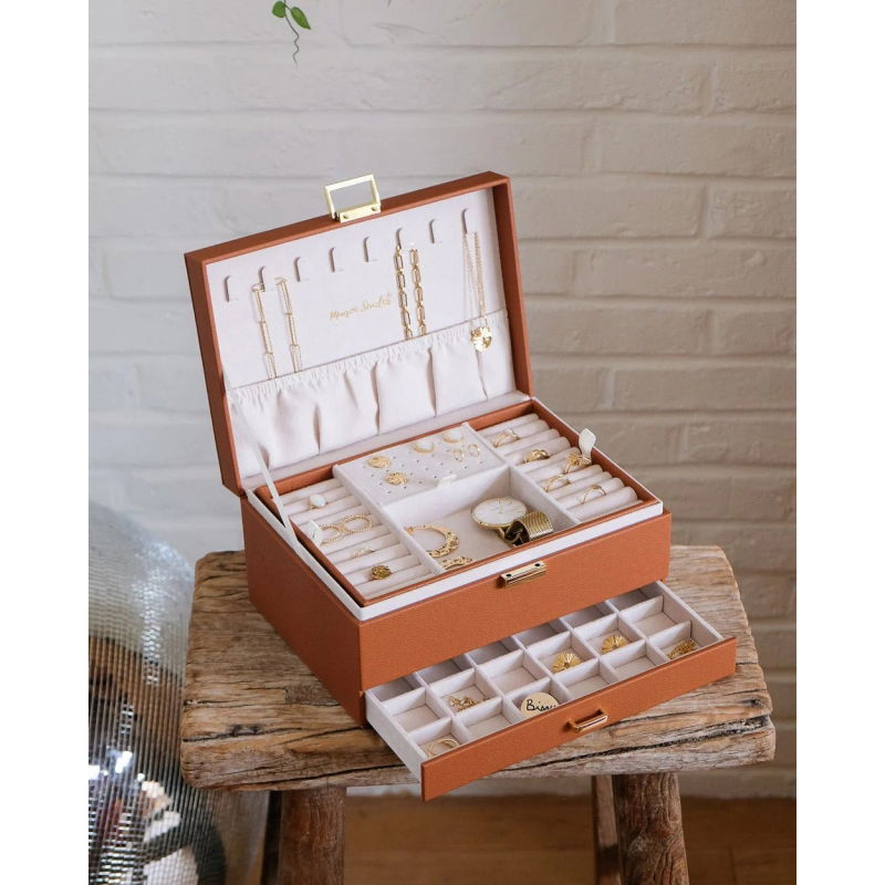 Boîte à bijoux en cuir | Cognac