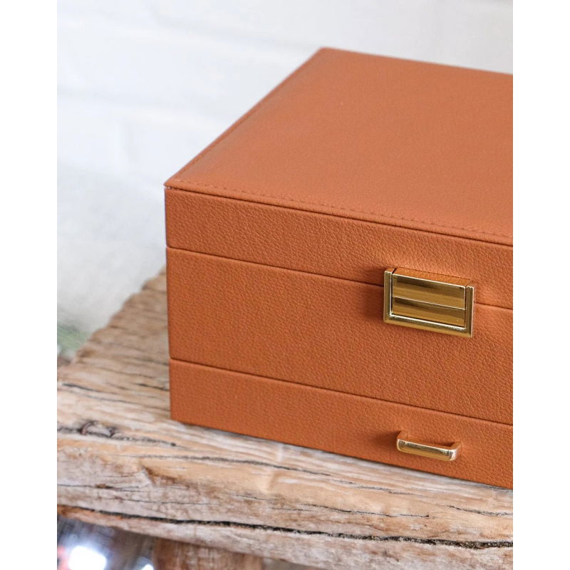 Boîte à bijoux en cuir | Cognac