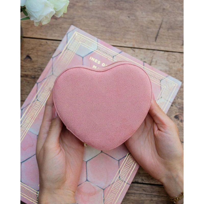 Boîte à bijoux cœur en velours | Rose