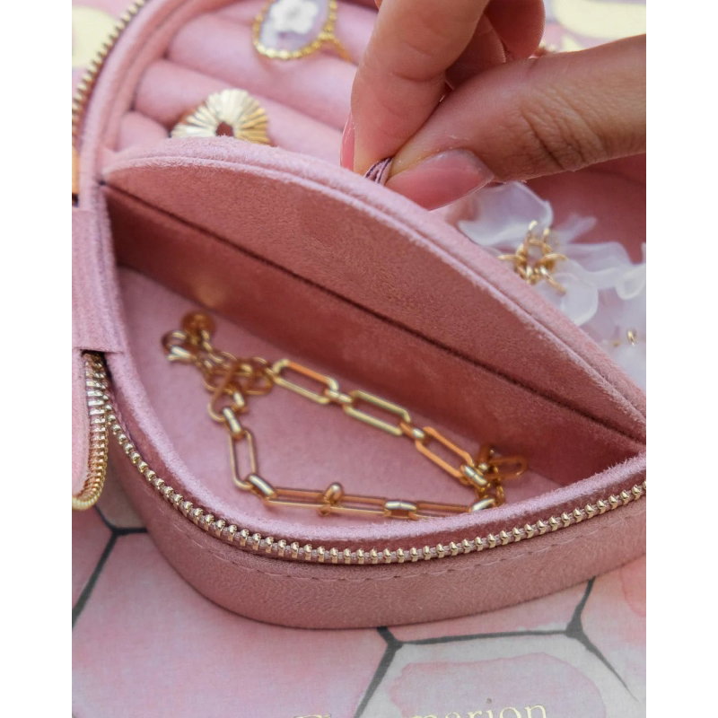 Boîte à bijoux cœur en velours | Rose