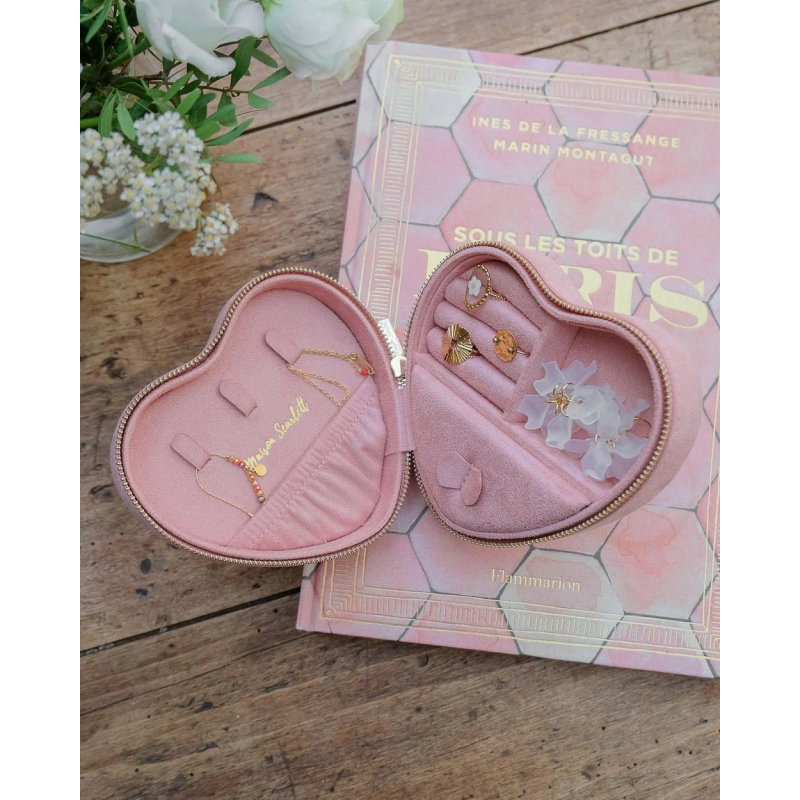 Boîte à bijoux cœur en velours | Rose