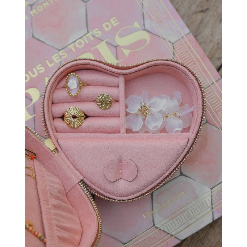 Boîte à bijoux cœur en velours | Rose