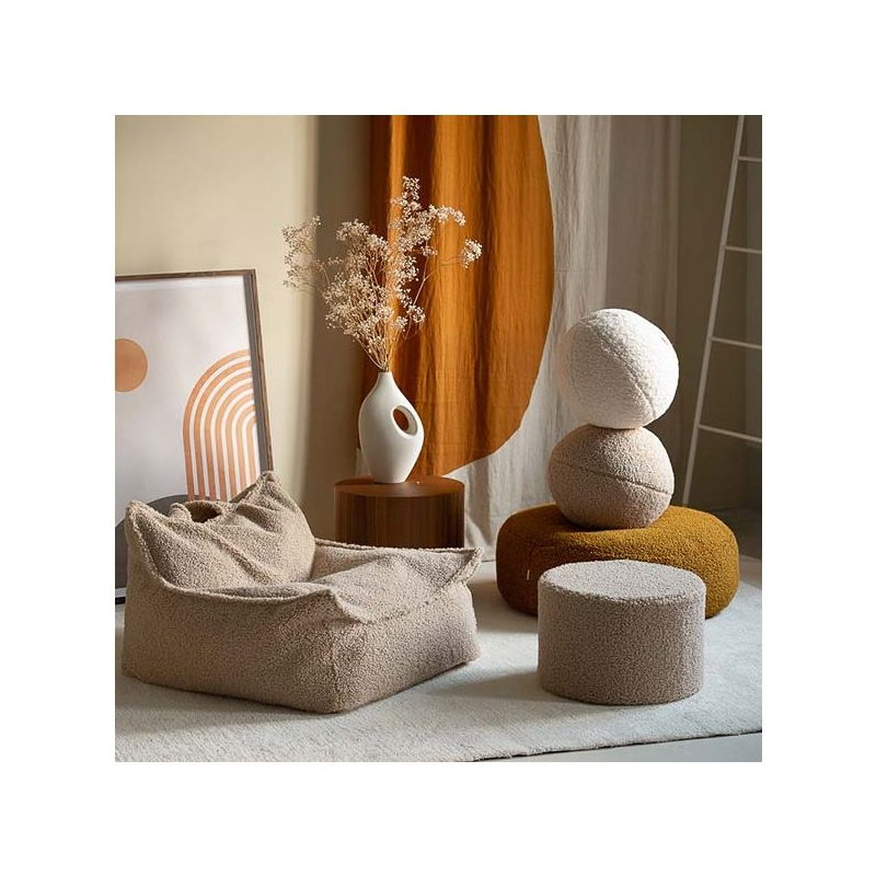 Mini-pouf rond bouclette | Biscuit