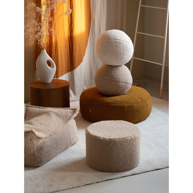 Mini-pouf rond bouclette | Biscuit