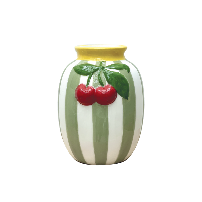 Vase cerise rayure | Vert