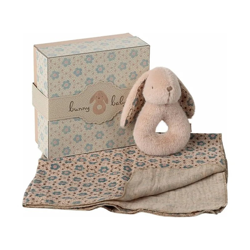 Coffret hochet lapin | Rose poudré