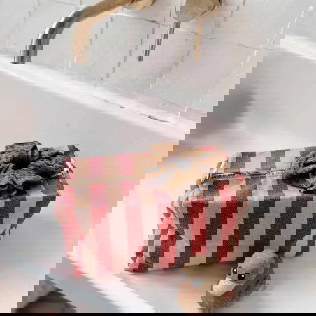 Trousse Vic | Rayures funky pink/olive - Rose in April