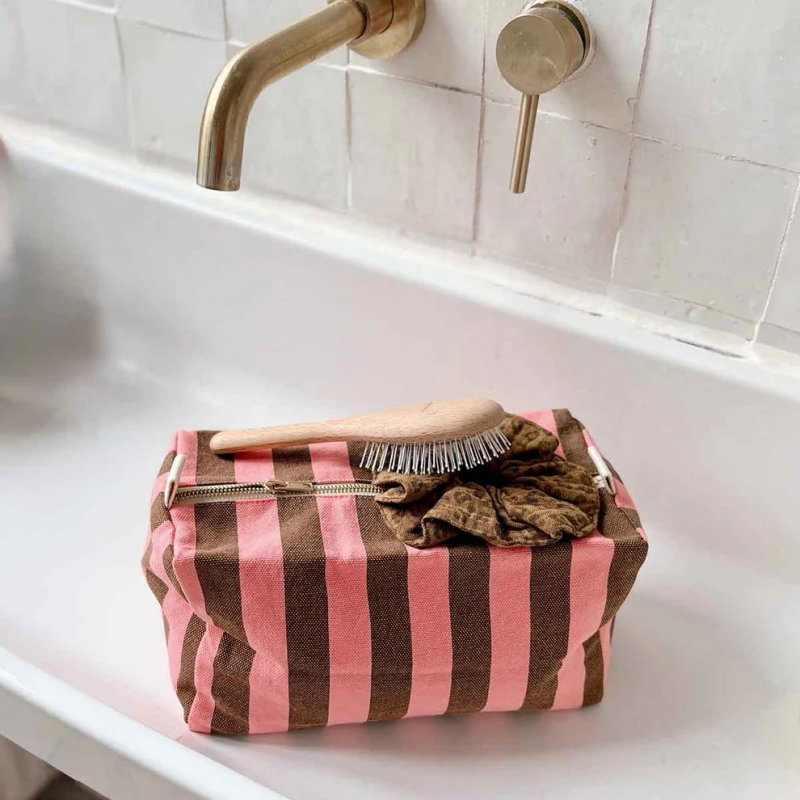Trousse Vic | Rayures funky pink/olive