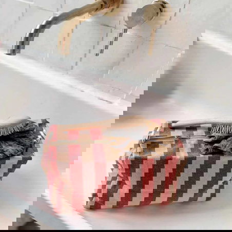 Trousse Vic | Rayures funky pink/olive - Rose in April