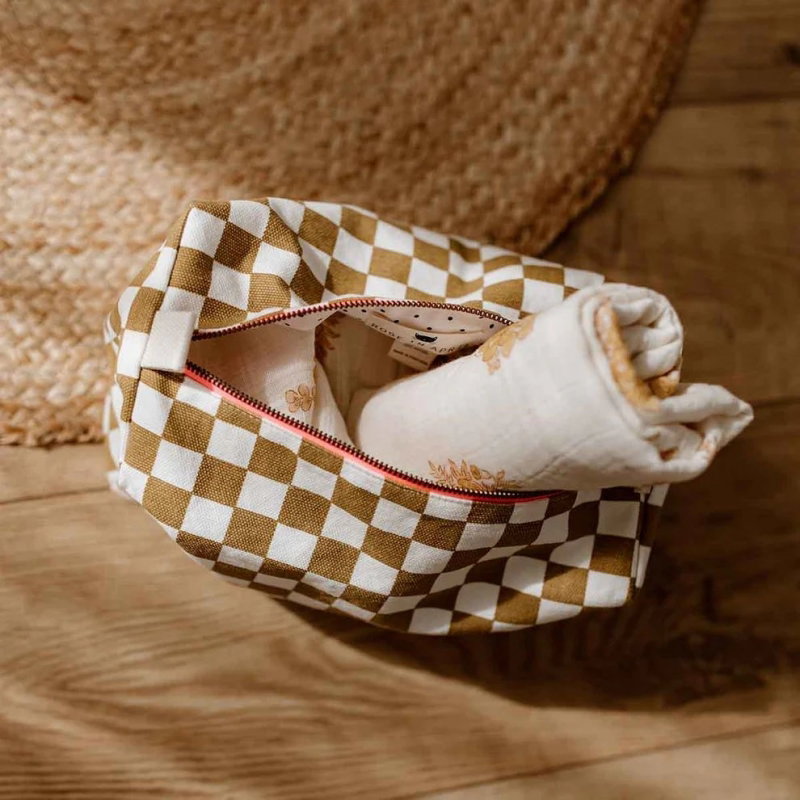 Trousse Vic | Damier ecru/caramel