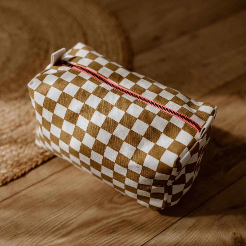 Trousse Vic | Damier ecru/caramel