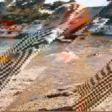 Poncho à rayures 1-3 ans | Kaki - Rose in April