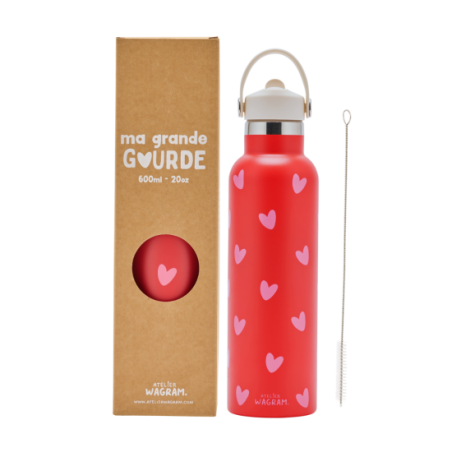 Gourde 600 ml | Cœurs rose - Atelier wagram