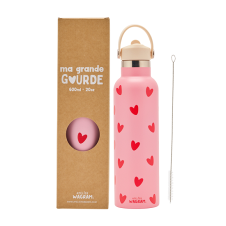 Gourde 600 ml | Cœurs rouge - Atelier wagram