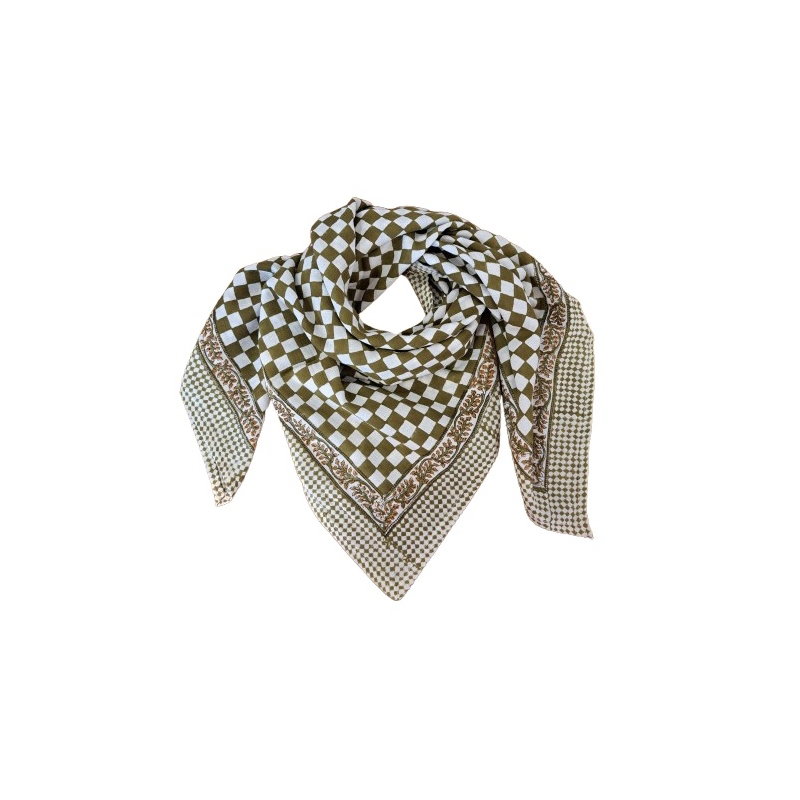 Foulard Grand format | Damier kaki