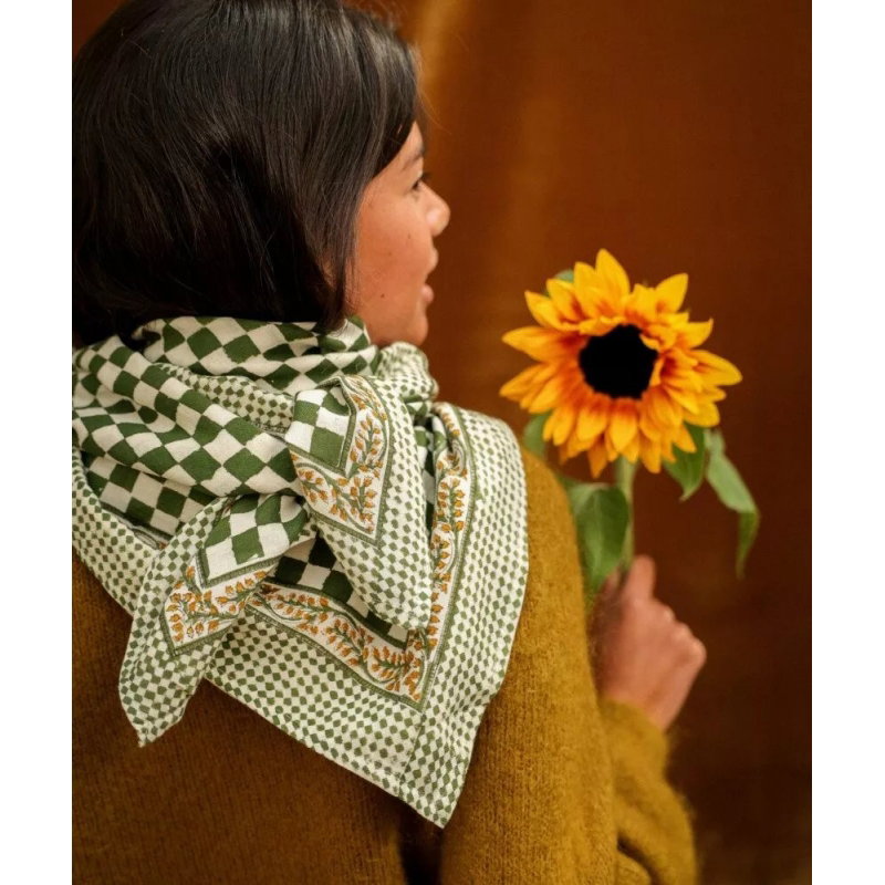 Foulard Grand format | Damier kaki