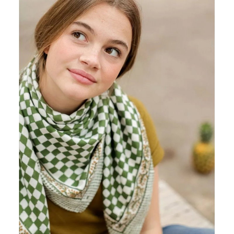 Foulard Grand format | Damier kaki