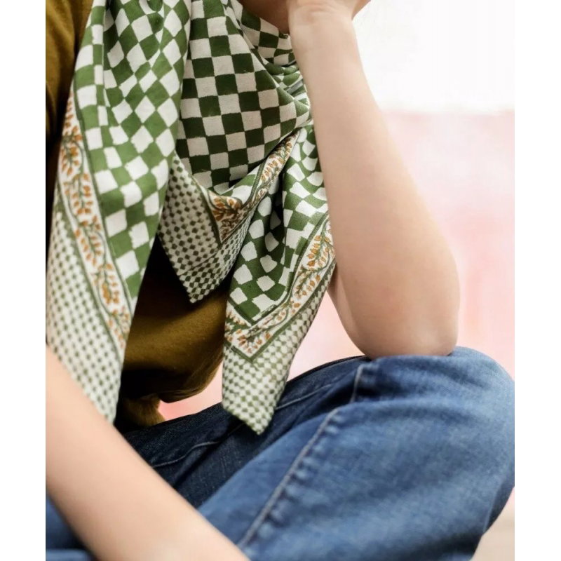 Foulard Grand format | Damier kaki