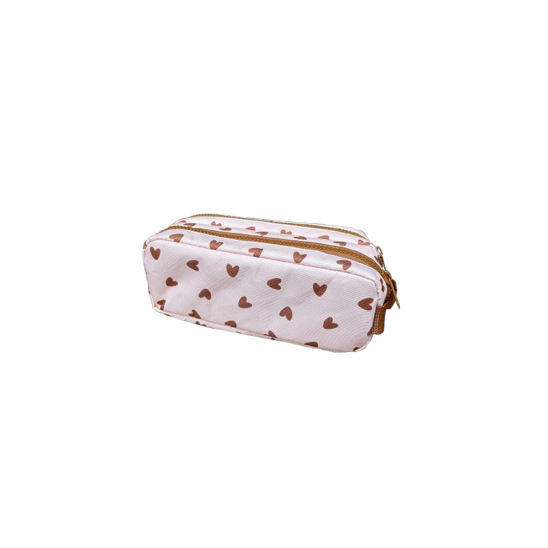 Trousse double | Coeurs marron