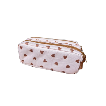 Trousse double | Coeurs marron - Atelier wagram