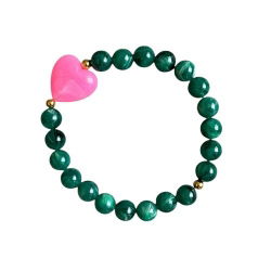 Bracelet perles vertes - Coeur rose - Almati