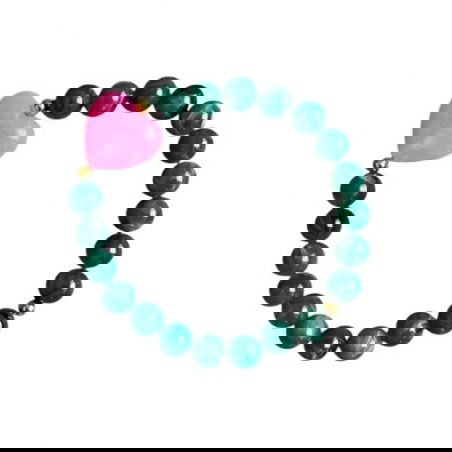 Bracelet perles vertes - Coeur rose - Almati