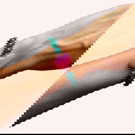 Bracelet perles vertes - Coeur rose - Almati