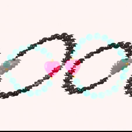 Bracelet enfant perles vertes - Coeur rose - Almati