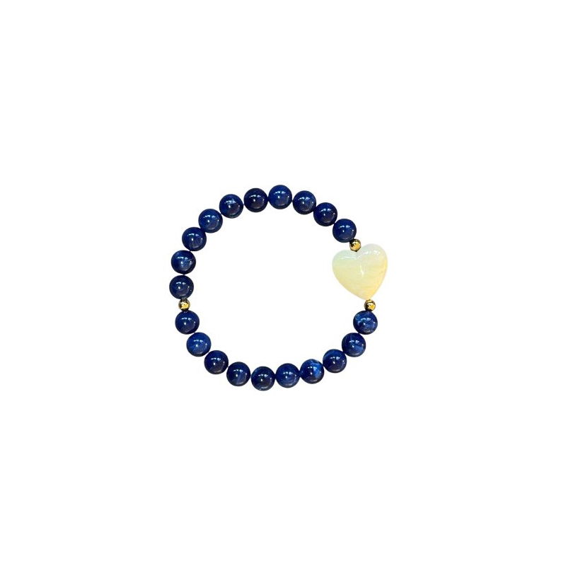 Bracelet perles bleues - Coeur écru