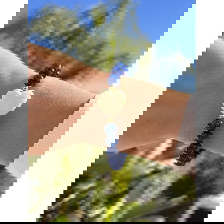 Bracelet perles bleues - Coeur écru - Almati