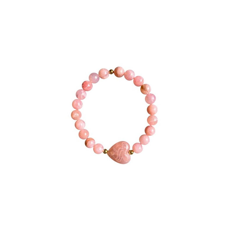 Bracelet perles roses - Coeur rose