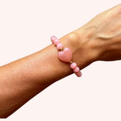 Bracelet perles roses - Coeur rose