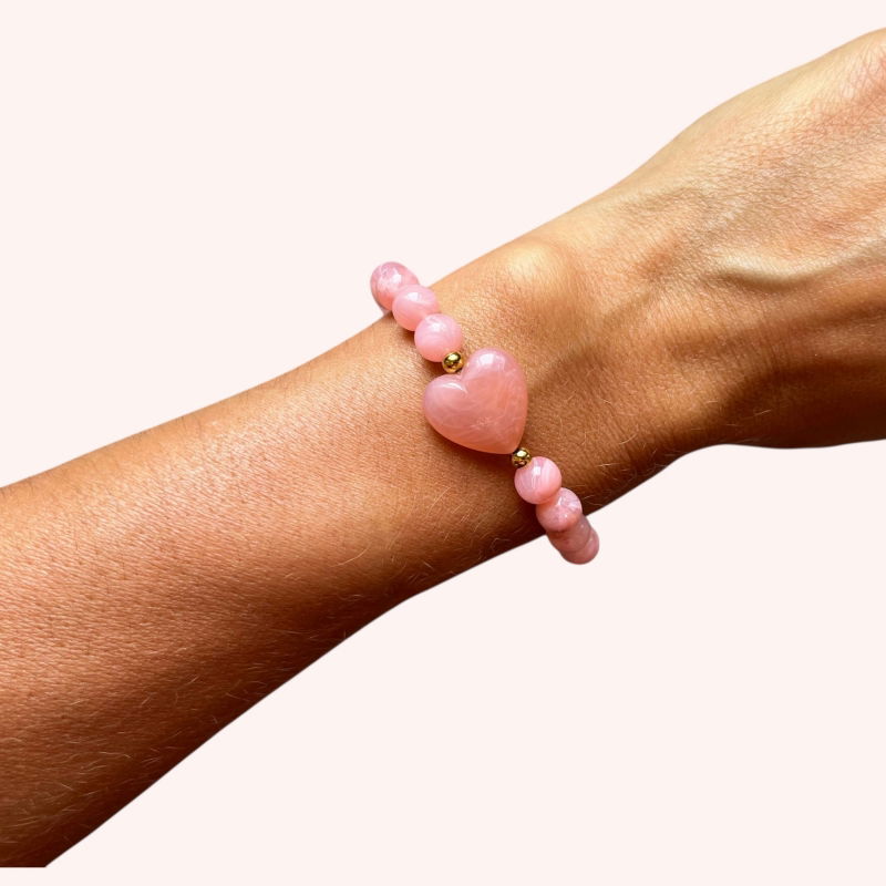 Bracelet perles roses - Coeur rose