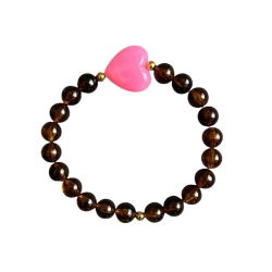 Bracelet perles ambrées - Coeur rose - Almati