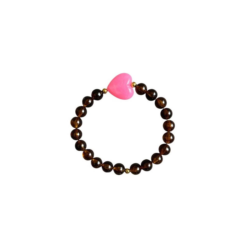 Bracelet perles ambrées - Coeur rose