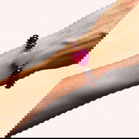 Bracelet perles ambrées - Coeur rose - Almati