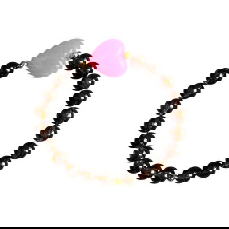 Bracelet enfant perles ambrées - Coeur rose - Almati