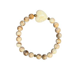 Bracelet enfant perles beiges - Coeur écru