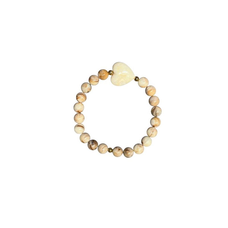 Bracelet enfant perles beiges - Coeur écru