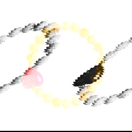 Bracelet perles beiges - Coeur bordeaux - Almati