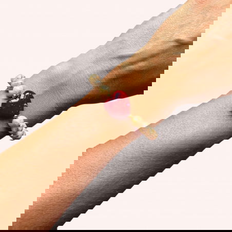 Bracelet perles beiges - Coeur bordeaux - Almati