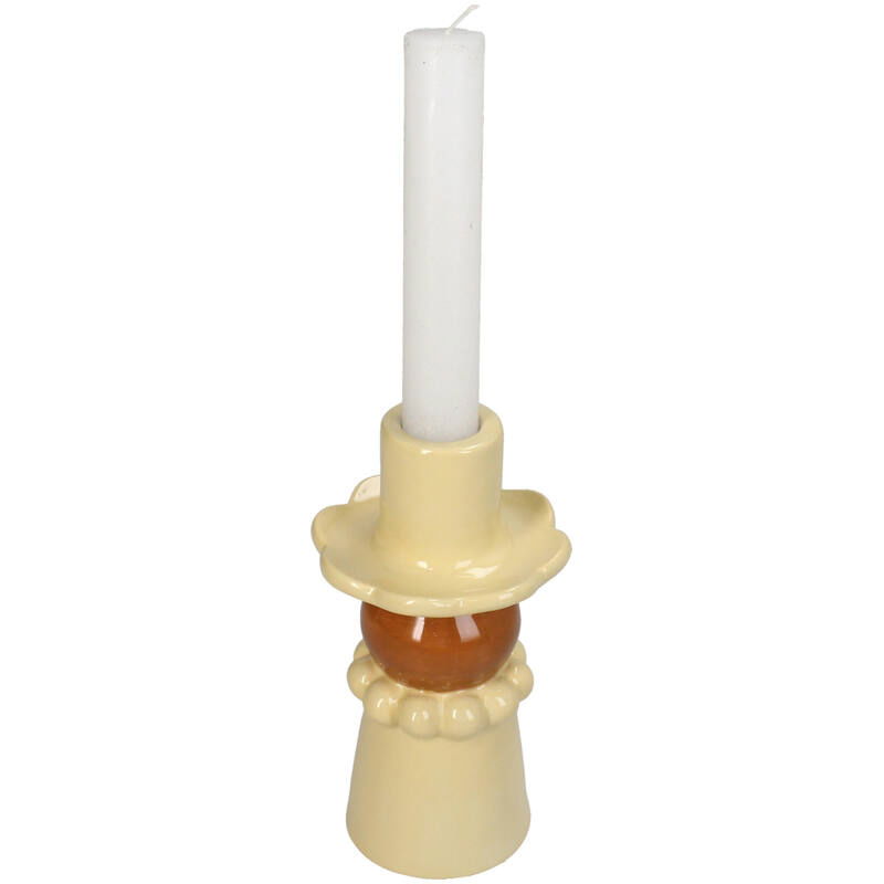 Bougeoir en grès beige 15 cm