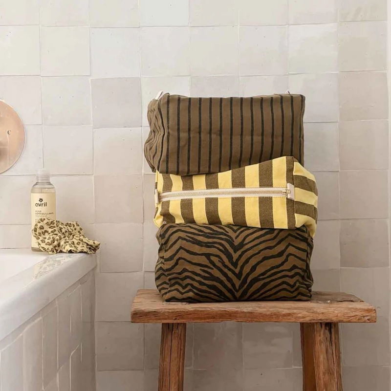 Trousse Vic | Rayures lemon/olive