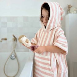 Poncho à rayures 4-6 ans | Rose clair