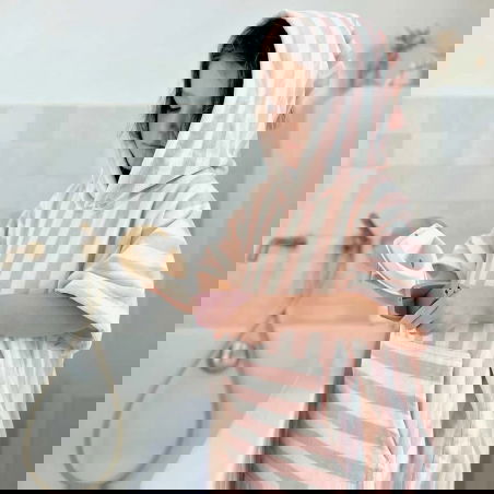 Poncho à rayures 4-6 ans | Rose clair - Rose in April